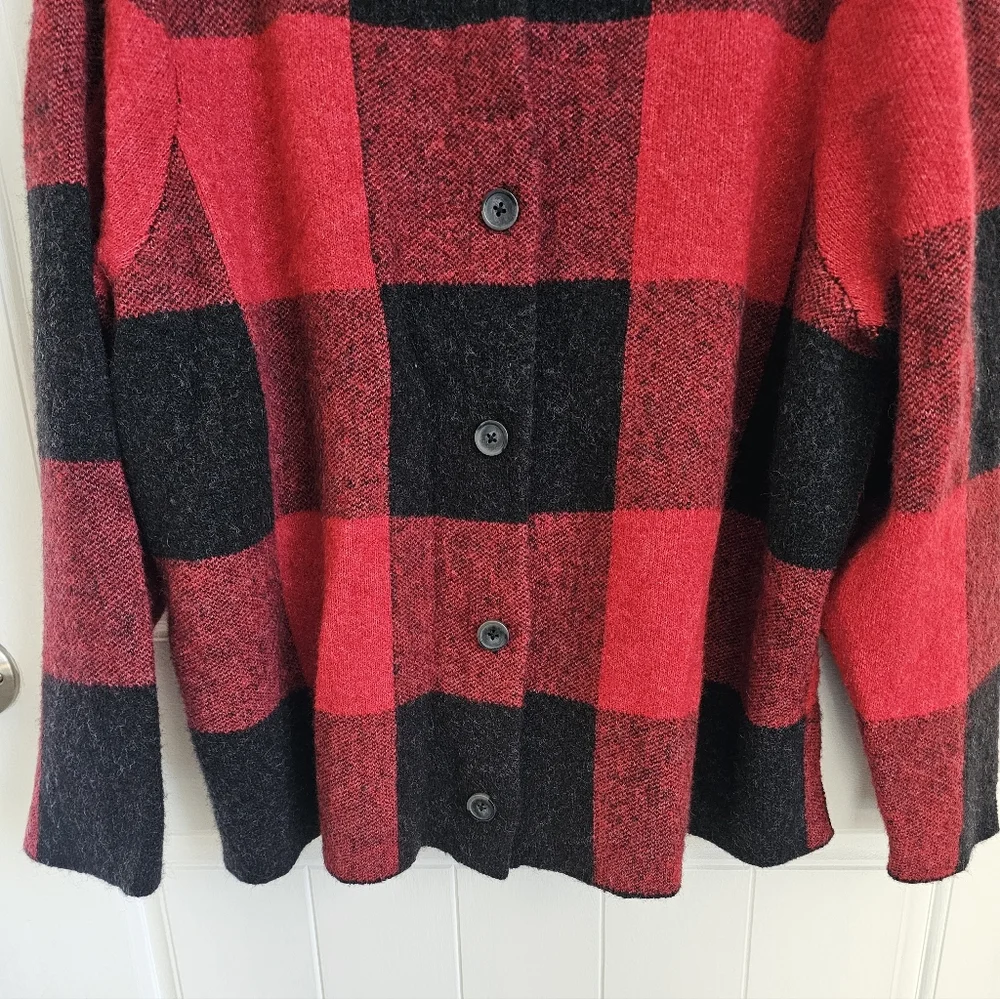 J. JILL Womens Red & Black Buffalo Plaid Wool Blend Button Up Cardigan - 2X - Picture 3 of 6
